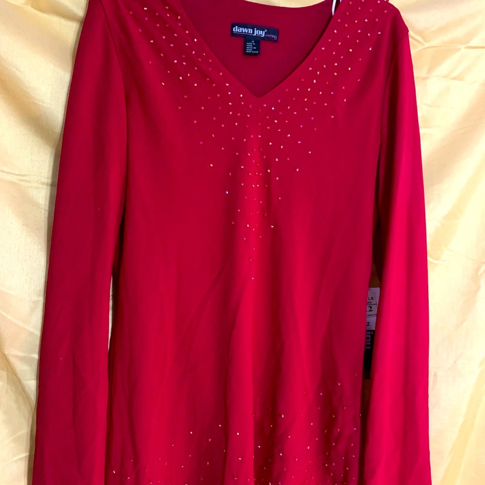 Red long sleeve flowy top with bead details